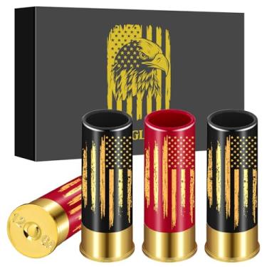 Imagem de Conjunto de 4 copos de shot de plástico com bandeira nacional com caixa de presente para festa de casamento de aniversário, presente de Natal para homens e mulheres patriota, copos pequenos 12G para