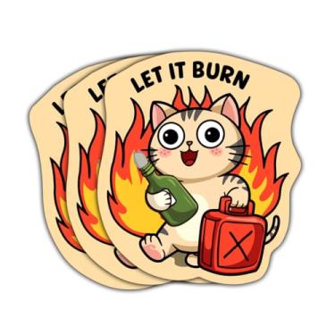 Imagem de 3 adesivos Let It Burn, Let It Burn Cat, Adesivo de gato, adesivo engraçado de gato para laptop, garrafa de água, telefone, carro, janela, capacete, vinil, adesivos de 7,6 cm