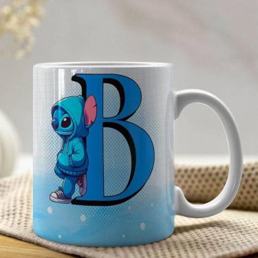Imagem de Caneca De Porcelana Stitch Letras A-z 325ml Azul B
