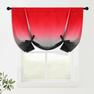 Imagem de COSVIYA Cortinas ajustáveis 100% blackout vermelhas e pretas para cozinha, isolamento térmico, sanefação, varão, bolso, balão, persiana romana para janela pequena, 122 cm C x 107 cm L, 1 painel