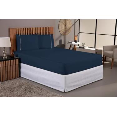 Imagem de Jogo de Lençol 400 Fios Percal Toque Macio com Elástico - Kit 3 ou 2 Peças - Disponível em Solteiro, Casal, Queen e King Size (Azul, Solteiro)