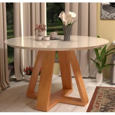 Imagem de Mesa de Jantar Tampo Em Vidro Redonda Design Moderno Estrutura Robusta (Off White)