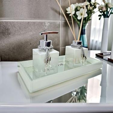 Imagem de Kit Lavabo Luxo Vidro Saboneteira Difusor Com Bandeja Aromas Decoração