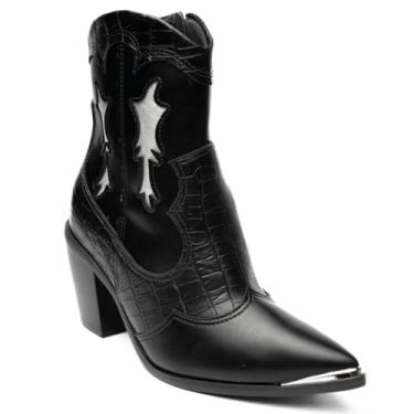 Imagem de Bota Western Cano Médio Vizzano Feminina - Preto e Prata - 33