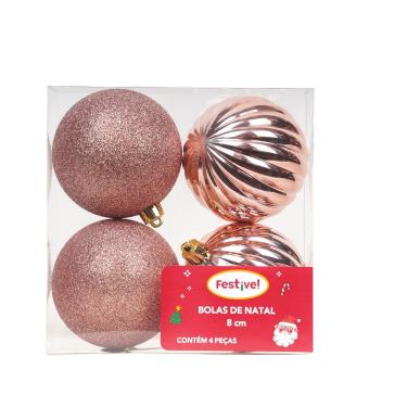 Imagem de Conjunto com 4 Bolas de 8cm Rose Gold para Árvore de Natal - Festive