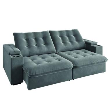 Imagem de Sofá Retrátil e Reclinável 3 Lugares 2,30m com Porta Copos Veludo New Coliseu Selmer Cinza