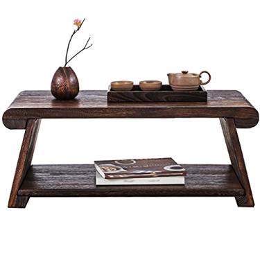 Imagem de Mesas de café, mesa de chá antiga, pernas dobráveis, chão, mesa de chá baixa, mesa de tatame, janela dobrável, pequena para uso doméstico, mesas baixas de madeira maciça (marrom 60 × 35 cm)