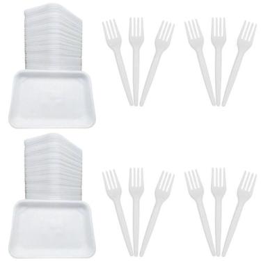 Imagem de Kit 400 Descartavel Bandeja B2 + Garfo Refeição Descartavel - Crgfesta