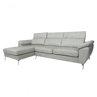 Imagem de Sofá De Couro Hannover 3 Lugares Com Chaise Esquerda - Soft Gray