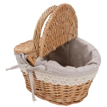 Imagem de Cesta de piquenique de vime tecida à mão, com tampa dupla, forro removível, grande capacidade, para viagens ao ar livre, piquenique para acampamento e reuniões de família