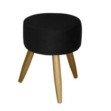 Imagem de Banqueta Puff Decorativo Redondo Tecido Veludo Premium Para Quarto Sala Penteadeira Recepcao Pes Palitos(Preto)