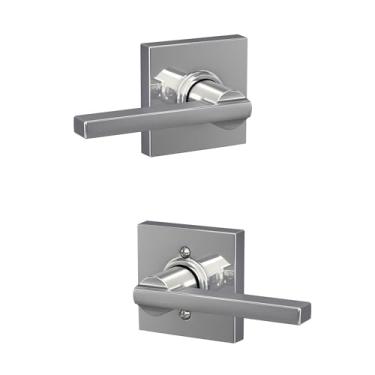 Imagem de Schlage Maçaneta Latitude F10 LAT 625 COL com trava de porta Collins Trim Hall e Closet, cromado brilhante
