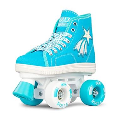 Imagem de Crazy Skates Patins Rolla para meninos e meninas - estilo tênis infantil Quad Skates azul-petróleo (tamanho: crianças j13)