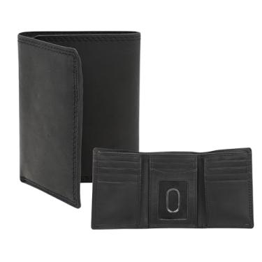 Imagem de Carteira masculina com bloqueio de RFID AG – Carteira fina minimalista com três dobras com 10 compartimentos para cartão de crédito e 3 compartimentos laterais – Carteira de viagem 100% de couro