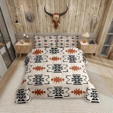 Imagem de Erosebridal Conjunto de edredom ocidental, Queen, boêmio, asteca, sudoeste, rústico, fazenda, nativo, tribal, étnico, conjunto de colcha para crianças, meninos, adultos, homens, vintage, geométrico,
