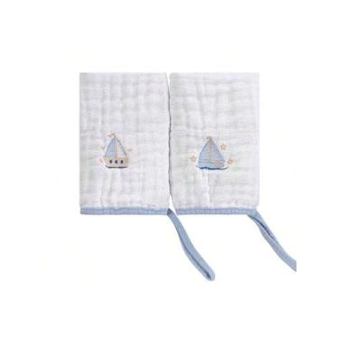Imagem de Pano de Boca Soft Bordado para Bebê Baby Joy Clássicos, Barco Azul