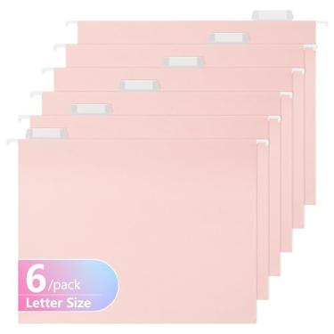 Imagem de pmybupo Pastas de arquivo suspensas, pacote com 6 pastas suspensas reforçadas, tamanho carta, abas ajustáveis de corte 1/5, projetadas para arquivos volumosos, armário de arquivo (7611U)