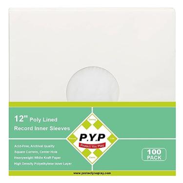 Imagem de Mangas internas de 100 quilates, 30 cm, forro de poliéster, papel kraft branco para álbuns de discos de vinil LP de 33 RPM, orifício central, capas de jaqueta de disco pesado para armazenamento de