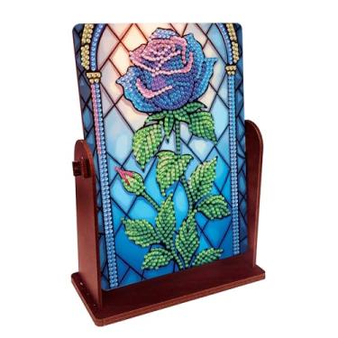 Imagem de pigpigboss Espelho giratório de pintura de diamante rosa, tinta espelhada de maquiagem rosa azul com diamantes para adultos, kit de espelho de arte de diamante de flor, espelho de pintura de diamante