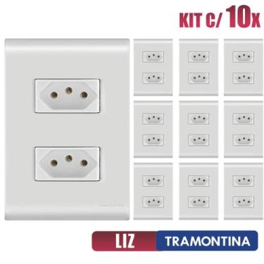 Imagem de Tomada Dupla Liz Branco Tramontina 10A/250V Kit c/ 10 unidades