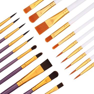 Imagem de Rabbitale Conjunto de 20 pincéis de tinta roxa e branca - Pincéis de nylon para artistas de cabelo para pintura a óleo, aquarela e acrílico - Ideal para arte em tela, rock e unhas - Ótimo presente