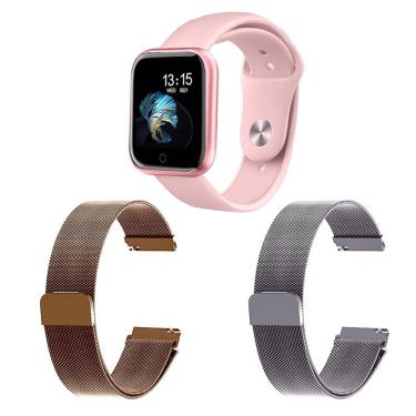 Imagem de Kit 1 Smartwatch Rosa + 2 Pulseiras Rosê E Prata