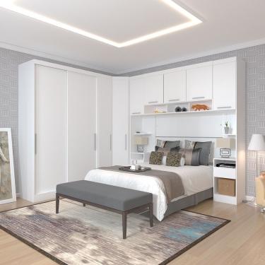 Imagem de Quarto De Canto Casal Com Guarda Roupas Cabeceira E Mesas De Cabeceira Alpes Luciane Móveis Branco Pf Com Branco Pf