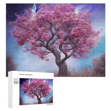 Imagem de Quebra-cabeça 500 peças personalizado colorido flor borboleta árvore quebra-cabeça para adultos quebra-cabeça de madeira quebra-cabeça desafiador com saco de armazenamento quebra-cabeça reunião