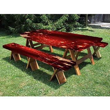 Imagem de Toalha de mesa de Natal, conjunto de 3 peças, estampa de estilo natalino, para uso ao ar livre/churrasco/acampamento, 81 x 182 cm