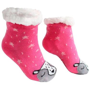 Imagem de Meia Infantil Peluciada Antiderrapante Rosa Texugo 28 ao 35
