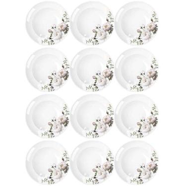 Imagem de Jogo 12 Pratos Fundos Redondos 23cm Garden em Porcelana com Estampa Fl