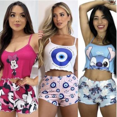 Imagem de KIT 3 Pijama Baby Doll Personagem em Suede - Freire Company, Multicolo