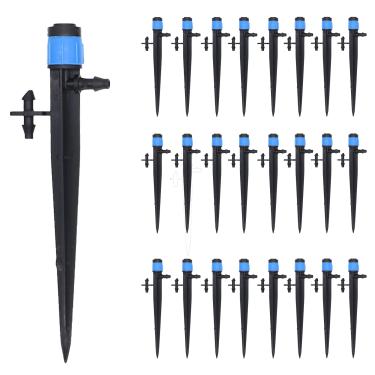 Imagem de 25 peças de gotejamento azul gotejadores de irrigação com estaca, micro spray ajustável 360 graus padrão círculo completo borbulhador borbulhador aspersor serve para tubos de 1/10.2 cm, peças para