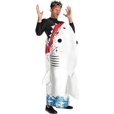 Imagem de Party City's Shark Attack Costume - Adult Standard Size - White, Red & Blue - Perfect for Your Next Splashin' Adventure, 1 Pc.