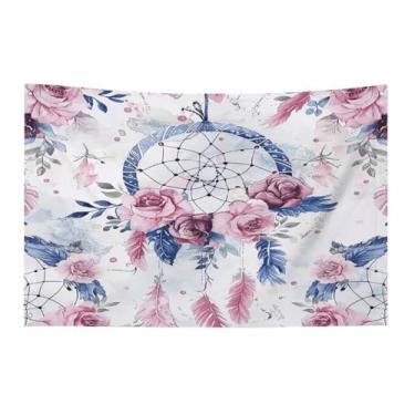 Imagem de Bandeira com quatro furos para todos os climas, apanhador de sonhos de pêssego, bandeira decorativa impressa, bandeiras de poliéster adequadas para uso interno e externo 89 x 159 cm