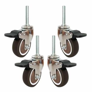 Imagem de Rodízio De Móveis Com Haste Roscada M12x60mm, Pacote De 4, Rodízios Giratórios De 2/2.5/3/4in Com Freio, Roda De Substituição Com Trava Para Carrinho, Rodízio De Borracha Sem, 2.5"/63mm