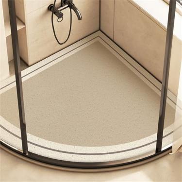 Imagem de Tapete seguro em forma de leque, tapete de chuveiro antiderrapante, tapetes de banho confortáveis com dreno, tapetes de banheiro de bucha de PVC para áreas molhadas, acessórios de banheiro de secagem