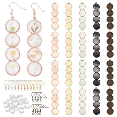 Imagem de PH PandaHall 3 Brincos Consecutivos Em Branco, 20 Peças, 5 Cores, Bandejas Redondas Com Moldura De 12 Mm, Bases, 80 Cabochões Vidro E 16 Ganchos Latão 2 Pares Fios Orelha Para Fazer Joias Faça Você