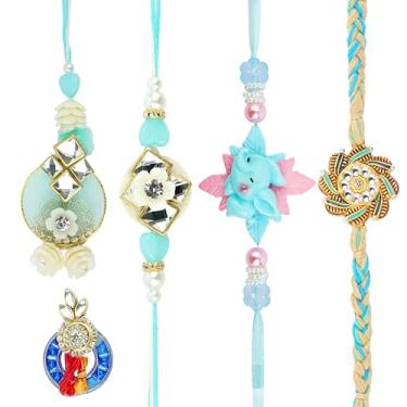 Imagem de Conjunto de 4 pulseiras Rakhi para irmão e bhabhi Rakhi Lumba, conjunto de pulseiras para Bhai Bhaiya veera Raksha Bandhan Rakhi Conjunto de pulseiras Dora com pacote de presente para irmão irmã