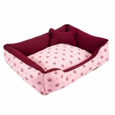 Imagem de Cama Caminha Pet para Cachorro ou Gato Médio 60cm x 47cm Lavável com Fundo Impermeável + Ossinho (Coroa Vinho)