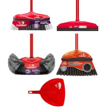 Imagem de Kit Limpeza Completo 1 Vassoura Pelo Natural 1 Vassoura Piaçava 1 Vassoura Varre Muito 1 Rodo 30cm 1 Pá de Lixo Condor