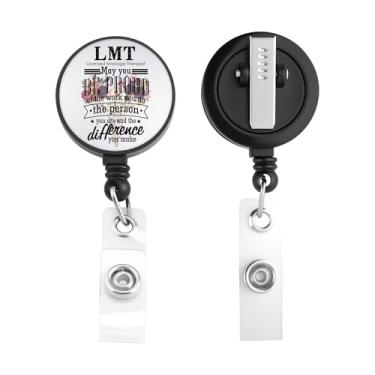 Imagem de AKTAP Suporte de crachá de massagista licenciado LMT com clipe retrátil, presentes de graduação médica, acessórios de trabalho e terapia de massagem (emblema LMT)