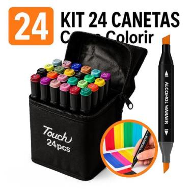 Imagem de Canetinhas Touch Coloridas 24 Cores Kit Com Estojo Marcador Permanente