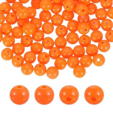 Imagem de HARFINGTON 100 peças de contas redondas de acrílico laranja 8 mm de diâmetro 1,9 mm furo de resina plástica bolas lisas contas soltas para fazer joias, pulseiras, colar, brincos, faça você mesmo