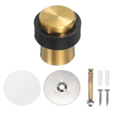 Imagem de PATIKIL 1 conjunto de batentes de porta redondos, batente de porta de aço inoxidável de 46 mm, cunha de cilindro de metal autoadesivo com parafuso para parte inferior do piso da porta interna, tom