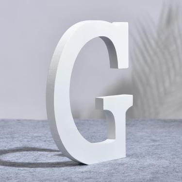 Imagem de AOOLADA Letra G de madeira de 25 cm para decoração de parede, letras grandes de madeira branca para artesanato DIY e decoração de festa de aniversário de casamento, letras do alfabeto em pé pintáveis