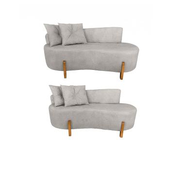 Imagem de Kit 02 Sofá Orgânico 2 Lugares C/2 Almofadas Curvo Sala Recepção Boucle Cinza - Montanaris Decor