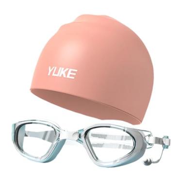 Imagem de Qraatosi Óculos de natação com copos e touca de silicone para nadadores, Rosa