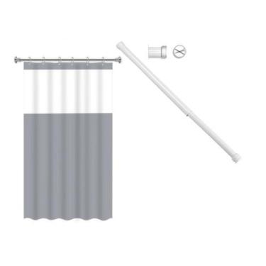 Imagem de Kit Suporte Varão Banheiro 60 até 90 + Cortina Box Cinza - Maxeb
