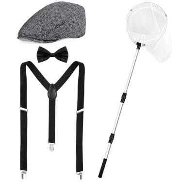 Imagem de JcHrmers Conjunto de 3 peças de fantasia de apanhador de cachorro de Halloween, inclui suspensórios de gravata borboleta e rede de borboleta para homens e mulheres